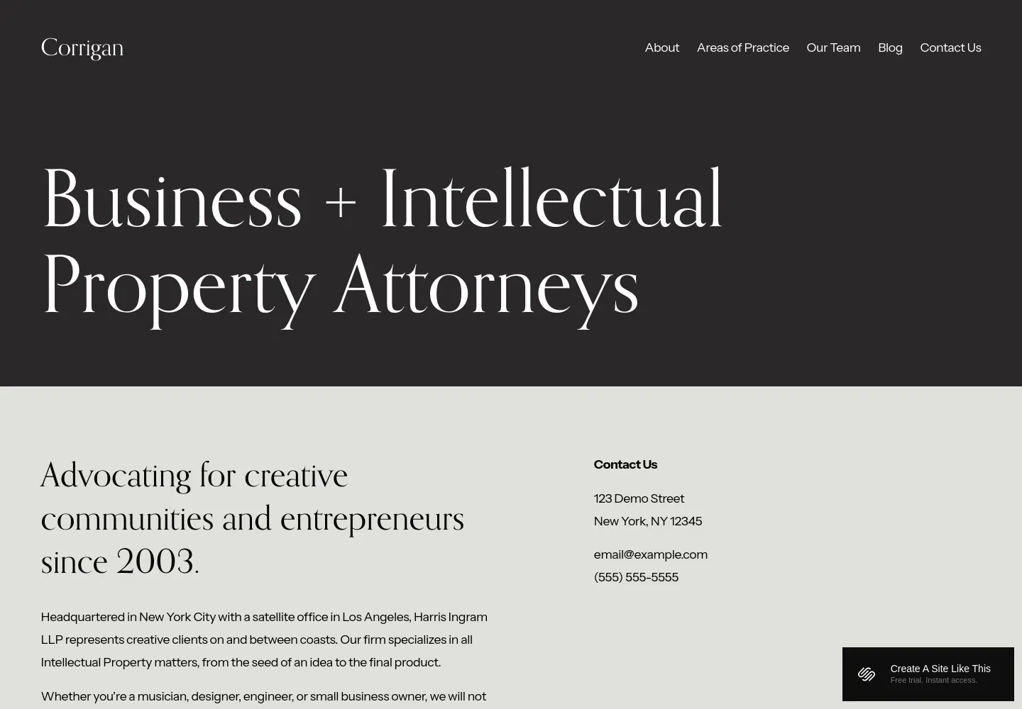 Corrigan Squarespace template demo screenshot