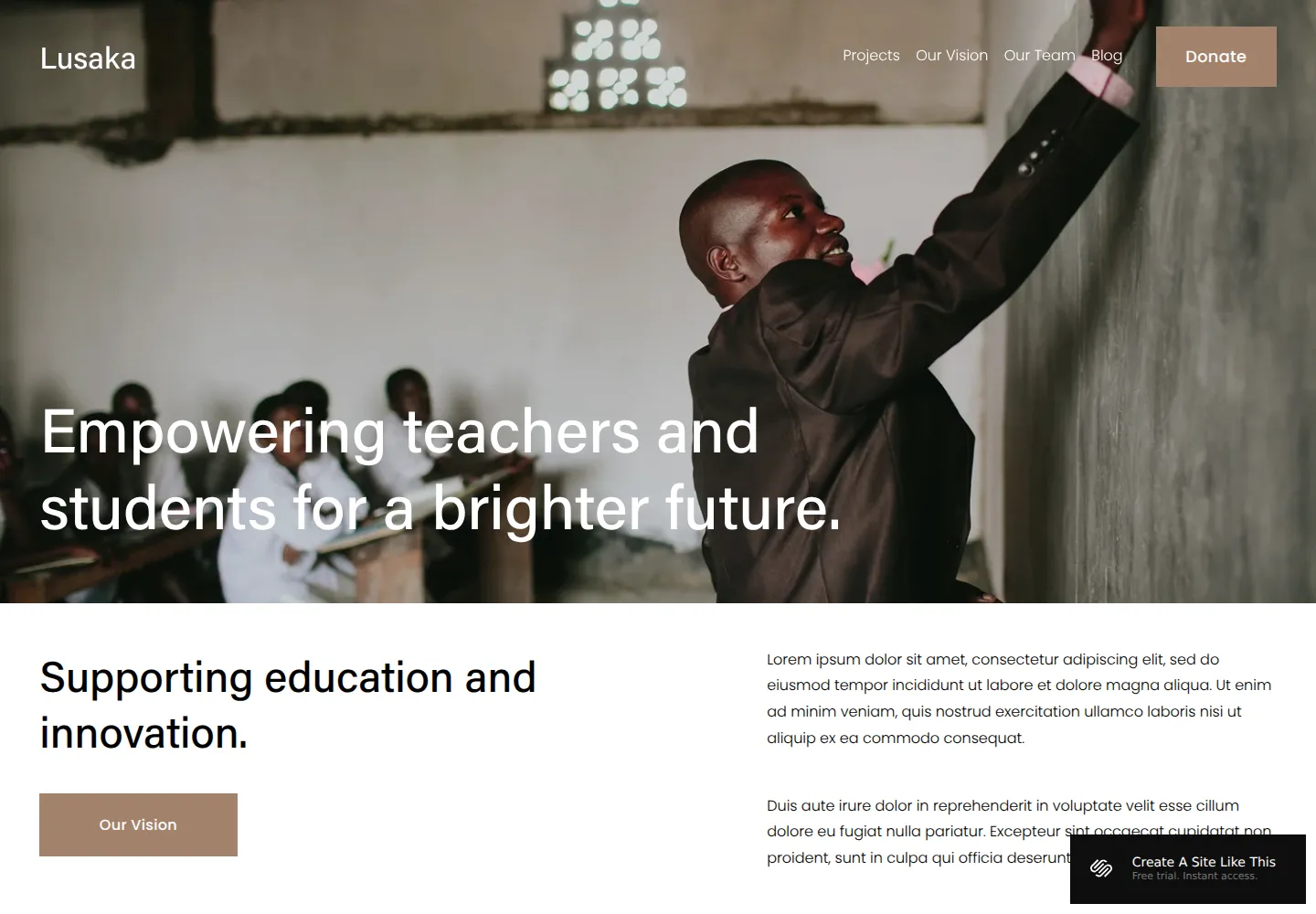 Lusaka Squarespace template demo screenshot